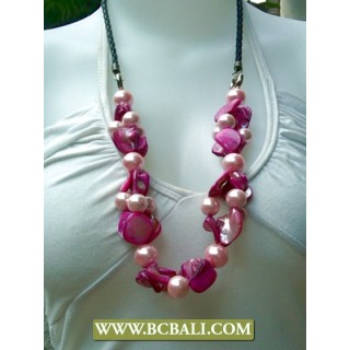 Pink Shells Nugets and Pearls Necklace Fashion